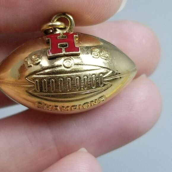 Vintage 1965 Football Letter H Red Enamel Charm Fob Trophy Award D'Alonzo Estate - Picture 2 of 8